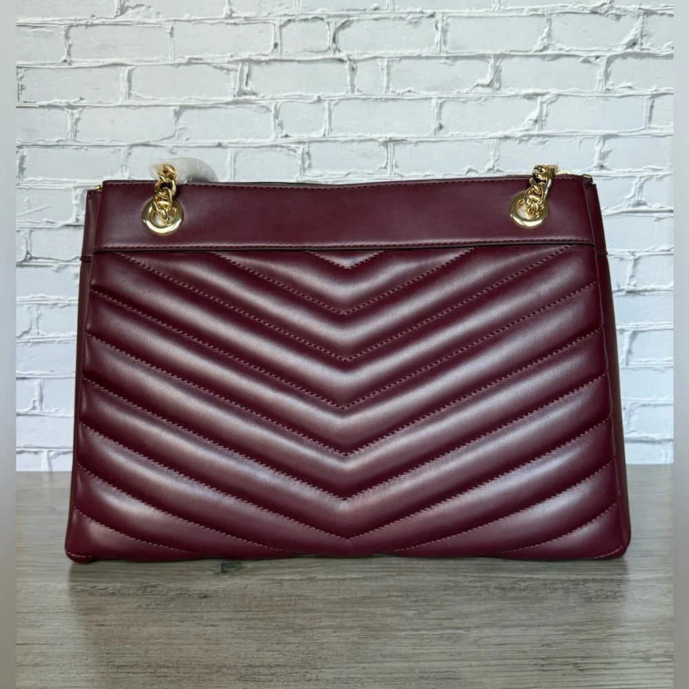 NWT MICHAEL KORS Whitney Medium Quilted Tote Bag Burgundy